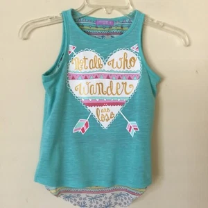 Up & Down Girls Shirt Top Sleeveless Tank Heart Arrows Blue Mint Size 8 EUC! - Picture 1 of 6