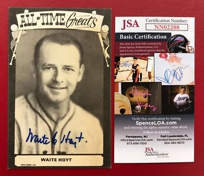 Waite Hoyt Signed All-Time Greats Postcard JSA Certified HOF NY Yankees RARE! - Image 1 of 4