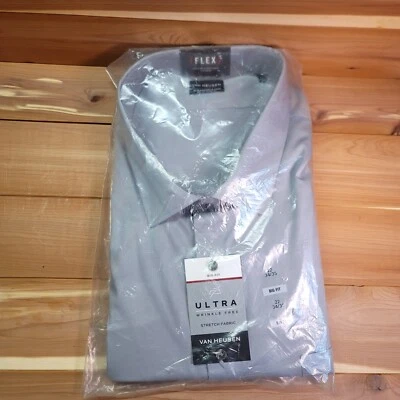 Van Heusen Men's 22 34/35 Flex Collar Dress Shirt Big Fit Grey Mist Stretch - Image 1 of 4