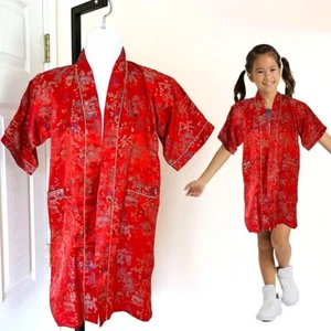 Solz Squirrel Chinese Asian Vintage Oriental Print Red Satin Robe, 8yr Girl Size - Picture 1 of 10