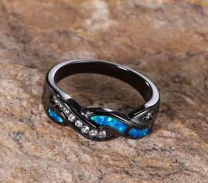 Opal Ring SIZE 8 , Blue, Simple Engagement Wedding ring (4679) - Picture 1 of 5