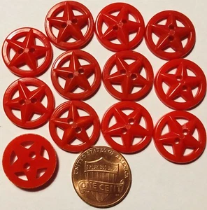 12 Pierced Bright Red Plastic Star Buttons 2-hole Sew-through 11/16" 17mm 7101 - Picture 1 of 1