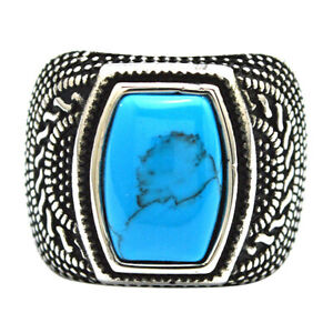 Vintage Native Indian Large Rectangle Turquoise Ring Stainless Size 9