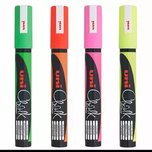 Uni-Ball PWE-5M Liquid Chalk Marker - Bullet Tip - Set of 4 Fluorescent Colours - Picture 1 of 1