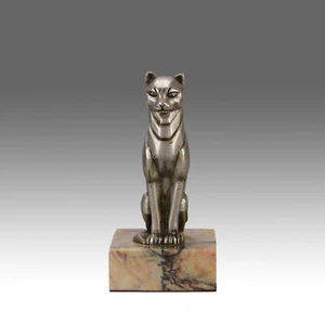 Estudio Art Deco Bronce Plateado "Gato Sentado" por Georges Rigot - Imagen 1 de 11