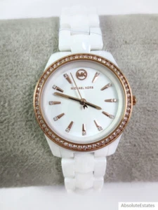 NEW Michael Kors Runway Mercer Small Rose Gold White Ceramic Watch MK6840 + Box - Picture 1 of 3