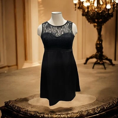 E-vie Black Lace Satin Dress 14 (US) Cocktail Elegant Evening Formal Date Party - Image 1 of 4