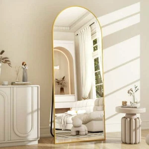 Full Length Mirror Arched Standing Floor Mirror - Full Body Mirror - Gold/Black - Picture 1 of 9