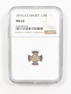 1831-G Central American Republic 1/4 Real NGC MS63 POP 4 Guatemala South America - Picture 1 of 6