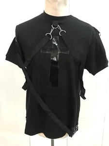 Black SDL Heavy Cotton T Shirt With pvc cross Motif Straps XL - Picture 1 of 8