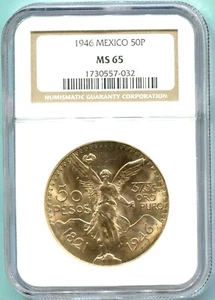 1946 MEXICO 50 PESOS 1.2 Oz. GOLD COIN NGC MS65 MS-65 Older Holder - Picture 1 of 2