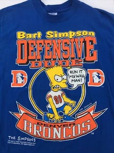 Vintage Denver Broncos Bart Simpson Defensive Dude 1990 T-Shirt Size Large - Picture 1 of 12