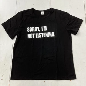 Shein Black “Sorry I’m Not Listening” Short Sleeve T-Shirt Girls Size Large NEW - Picture 1 of 6
