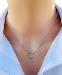 16"-18" Gold Circle Pendant Necklace - Picture 1 of 2