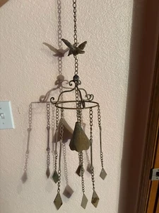 Vintage Metal Patina Hummingbird Wind Bell Chime  - Picture 1 of 7