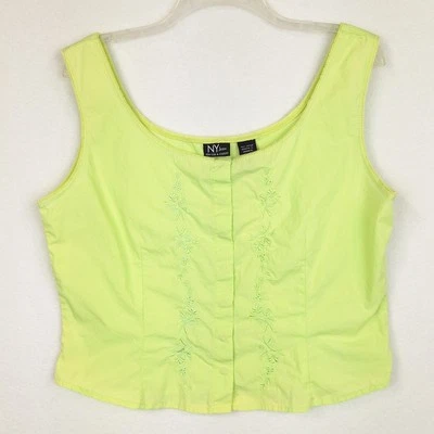 NY & Co 90s Boho Verde Bordado A Presión Sin Mangas Corsé Chaleco Blusa Talla L  Foto 1 de 4