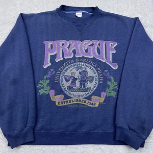 VTG Prague Sweatshirt Men's Large Blue Univerzita Karlova Praha Fleece Pullover* - Picture 1 of 16