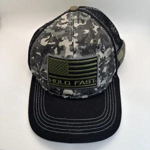 Hold Fast 108755 Black/Camo Flag Patch One Size Mesh Trucker SnapBack Hat - Picture 1 of 8