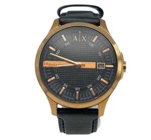 Armani Exchange AX2129 Gold Tone Watch – Black Dial Leather Strap – Working - Picture 1 of 7