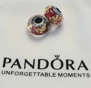 Pandora Set Of Two Murano Glass Charms Red And Gold - Picture 1 of 1