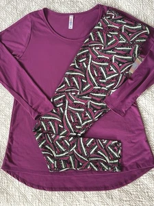 Lularoe Outfit Lynnae Top Small Solid Magenta & TC Black Mint Green Leggings - Picture 1 of 5