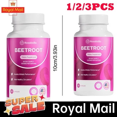Rosabella Beet Root Powder Capsules -Organic 1300mg 60Ct Blood Pressure Support