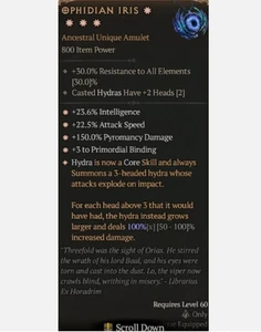 🔥Diablo 4 Season 9 🔥 4GA Ophidian Iris Max Roll Hydra Amulet for Sorcerer - Picture 1 of 2