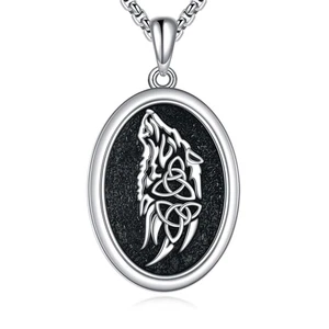 Celtic Wolf Necklace 925 Sterling Silver Viking Nordic Celtic Knot Pendant Wo... - Picture 1 of 7