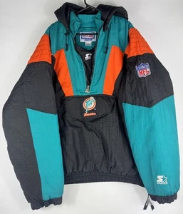Vintage 90s Starter Miami Dolphins NFL Pro Line Pullover Jacket XXL Black Teal Orang - Bild 1 von 24