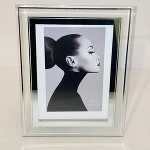 Sleek Clear Glass with Silver Trim Accent 5x7 Photo Free Standing Picture Frame - Picture 1 of 10