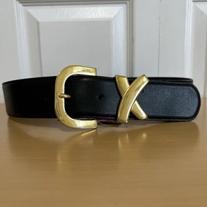 Vintage Paloma Picasso Black Leather Belt Gold Tone Hardware M/75 Italy - Picture 1 of 15