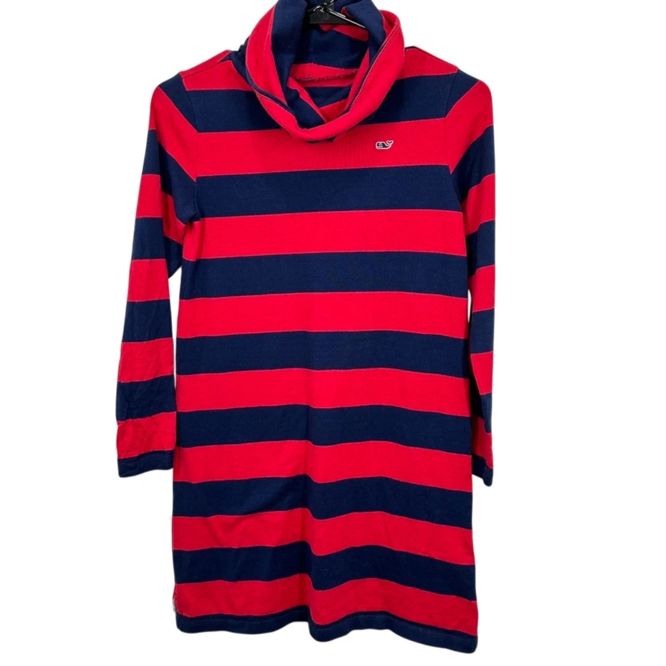 Vestido suéter Vineyard Vines feminino tamanho grande 14 vermelho marinho listrado gola alta - Imagem 1 de 4