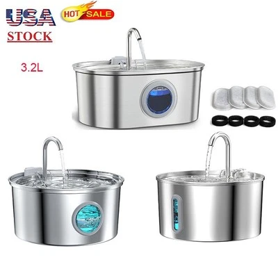 Fuente de agua para gatos de acero inoxidable 3,2 L dispensador de fuente para beber mascotas para gatos Foto 1 de 4