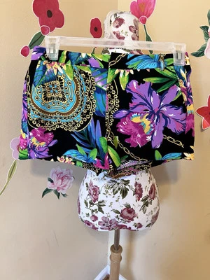 Pantalones Cortos Jennifer Lopez Negros Tropicales Coloridos Bolsillos Talla 4 Vacation Resort Foto 1 de 4