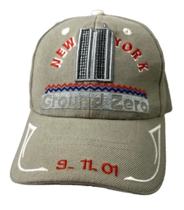 NYC Ground Zero Twin Towers Tan Hat One Size Ball Cap 9-11-01 New York Vintage - Foto 1 di 11
