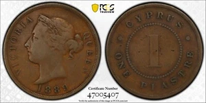 1889 Cyprus One Piastre Coin PCGS F12 Under Grade RARE 27,000 Mintage High Value - Bild 1 von 7
