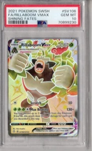 2021 Pokemon Scudo Spada Rillaboom Shinging Fates VMAX #SV106 PSA 10 GEM MINT - Foto 1 di 1