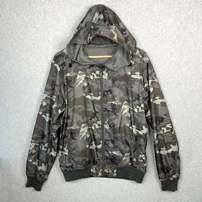 Trussardi Jeans Jacket Mens Size 50 Gray Camo Hooded Reversible Travel Outdoor - Image 1 of 4