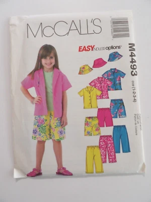 McCall's M4493 Toddler's Size 1 - 4  Uncut Shirt Pull-On Capri Pants Shorts Hat - Image 1 of 3