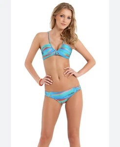 Luli Fama Bikini Set Size SM Bottom XS Top Blue Intertwine Scoop Halter - Picture 1 of 11