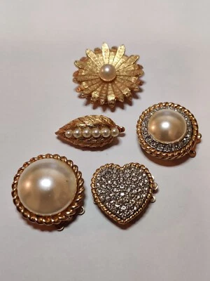 Vintage Rhinestone Bracelet Necklace Clasps Gold Plated Costume Jewelry Findings - Image 1 of 3