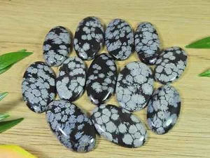 338Cts. Natural Snowflake Obsidian Oval Cabochon Loose Gemstone 12Pcs Lot T336 - Picture 1 of 9