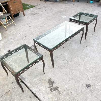 Luxury Glass Table Set, 1/2” Glass Steel Frame (SELL TOGETHER OR INDIVIDUALLY) - Image 1 of 4