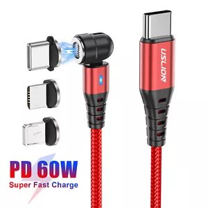 3 in 1 PD 60W USB C To Type-C Micro USB iOS Magnetic 3A Fast Charging Data Cable - Picture 1 of 28
