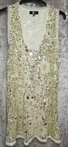 RIVER ISLAND STUDIO CREMEFARBENES ÄRMELLOSES KLEID MIT PERLEN UND PAILLETTEN – GRÖSSE LARGE UK 14–16 - Bild 1 von 11