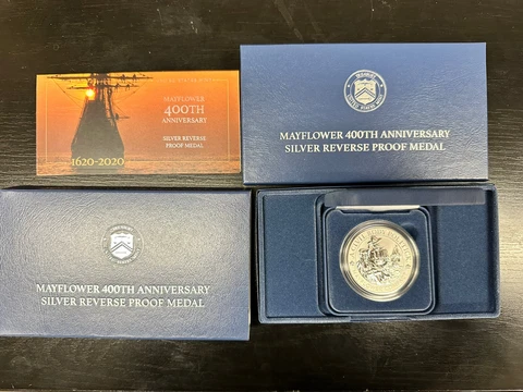 2020 Mayflower 400th Anniversary Silver Reverse Proof Medal Coin w/ Box COA 20XD Cover