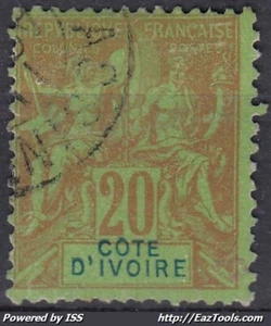 TIMBRE COTE D'IVOIRE TYPE GROUPE 20c BRIQUE N° 7 RARE OBLITERATION ASSINIE - Imagen 1 de 2