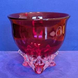 Vtg 1997 Glass Design Group Candy Dish Clear Base Ruby Red/Cranberry Color - Picture 1 of 12