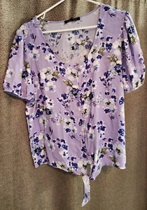 Kathy Ireland Women's Lavender Floral Front Tie Button Up Top Size XL NWT - Picture 1 of 7