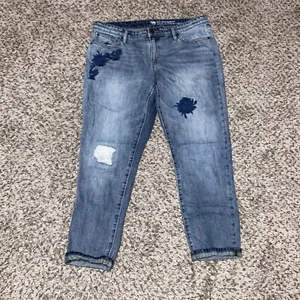 Gap Sexy Boyfriend Fit Womens Jeans Size 16/33R Light Blue Floral Patch Pattern - Picture 1 of 6